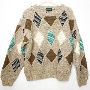 Boundary Waters Vintage 90 Streetwear Shetland Wool Diamond Knit Grandpa Sweater